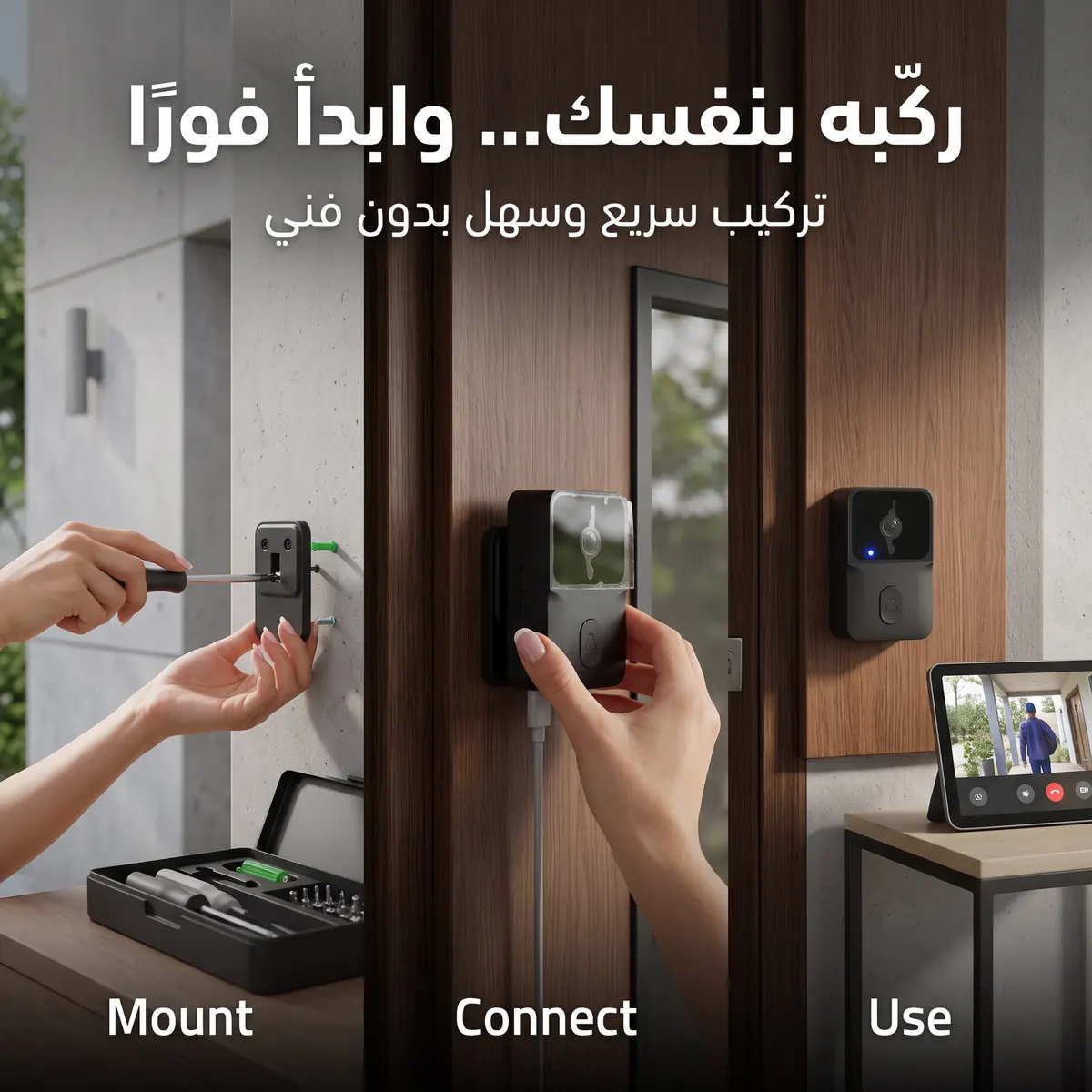 خطوات التركيب: ثبّت الجرس، وصّله بالجوال، وابدأ استخدمه